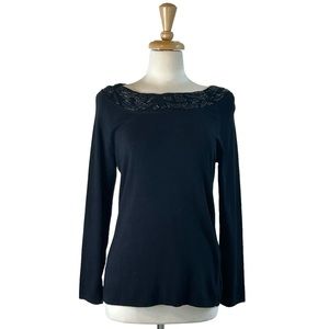 CYRUS by NORDSTROM Sweater Black Knit Beaded XL extra large Scoop Neck